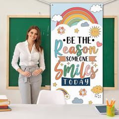 Boho Classroom Door Cover Decoration First of School Door Banner Rainbow Welcome
