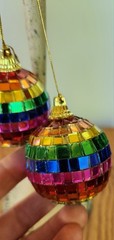 Rainbow Mini Disco Ball PRIDE Christmas Ornament or Rear View Mirror – Set of 2