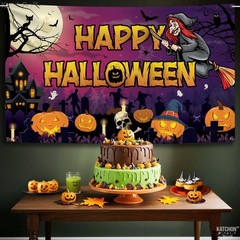 KatchOn Spooky Happy Halloween Banner – XtraLarge, 72×44 Purple and Orange