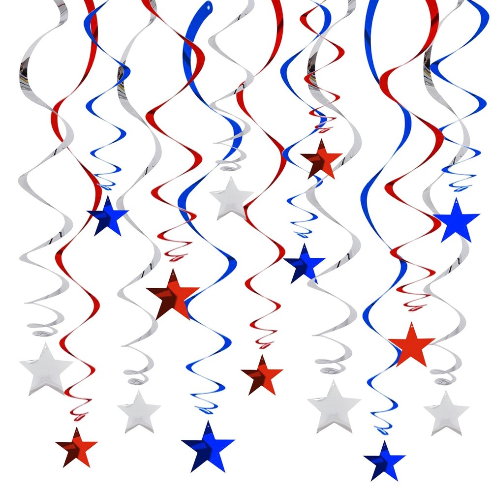 Red Blue Silver Star Hanging Swirl Decorations,July 4th Hanging Party Supplie…