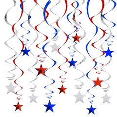 Red Blue Silver Star Hanging Swirl Decorations,July 4th Hanging Party Supplie…