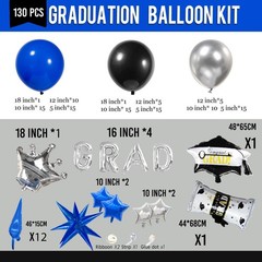 Royal blue black silver graduations Balloon Garland Arch Kit 130Pcs with Silv…