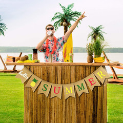 Hello Summer Flamingo Burlap Banner Pool Beach BBQ Party Garland Rustic Decor 2!