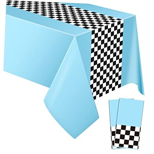 Car Birthday Party Supplies Racing Decorations 50s Party Tablecloth 2 Sky Blue