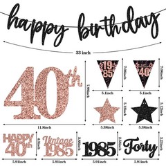 40th Birthday Decorations Black Rose Gold Birthday Party Decor for Women