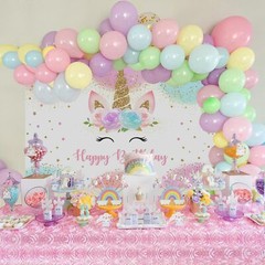 Unicorn Birthday Party Backdrop Pastel Rainbow Glitter Photo Booth Props