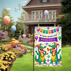 1PC 2D Flat 79X47 Inch Mardi Gras Party Banner with Cartoon Alligators Jester Ha