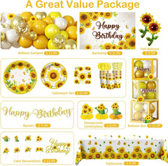 297pcs Sunflower Birthday Decorations-Serves 25, All-in-one Sunflower Party Deco