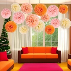 12 PCS Orange Paper Pom Poms Decorations 8 10 12 Inch Tissue Flowers