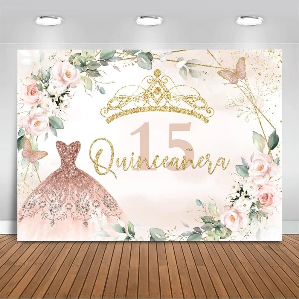 Quinceanera Birthday Backdrop for Sweet Girl Mis Quince Anos 15Th Birthday Party