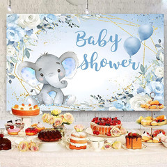 5X3Ft Elephant Boy Baby Shower Backdrop Blue Flower Elephant Baby Shower Party P