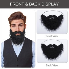 Black Fake Beard with Mustache Big Full Grey Costume Facial Hair for Men Cosp…
