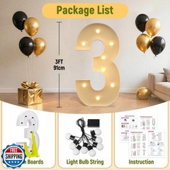 3FT Marquee Numbers 3 for 3rd 13rd Birthday Decorations, Large Light Up Numbe