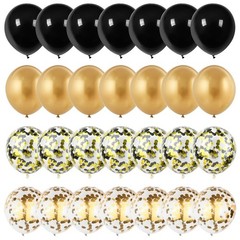 Black and Gold Confetti Balloons, 12 Inch Black Metallic Gold Latex Black Gol…