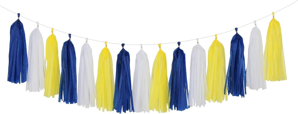 Navy-Blue White-Yellow Party-Decorations Tassel-Garland -15Pcs Graduation Weddin
