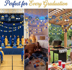 Graduation Party Decorations 2026, Blue and Gold Glitter Congrats Grad Pre-Strun