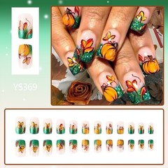 French Tip Press on Nails Square False Nails with Maple Leaf Artificial Nail
