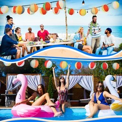 Frienda 6 Pcs Summer Pool Party Decorations Beach Ball Paper Lanterns Colorfu…