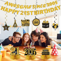 11Pcs 21St Birthday Decorations Kit for Men Women, Black Gold Happy 21St Birthda