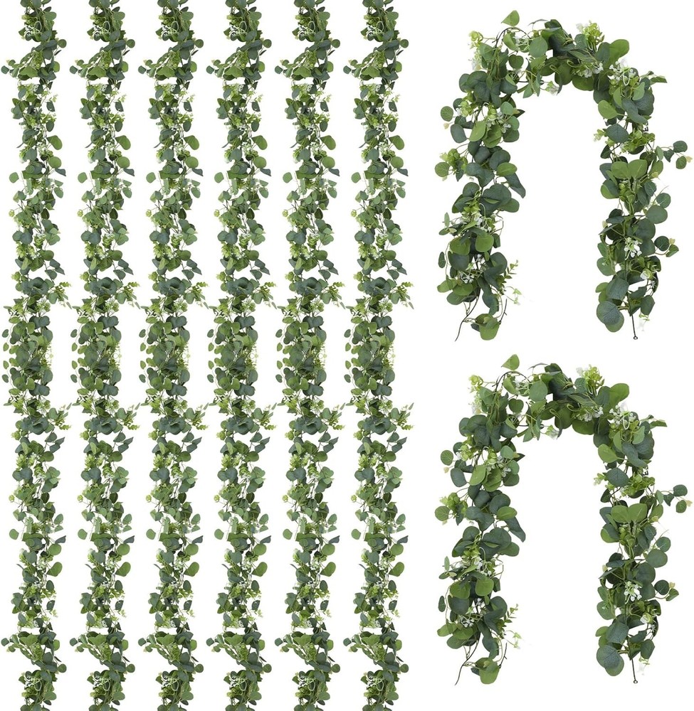 8 Pcs 5.9Ft Eucalyptus Garland, Artificial Eucalyptus Leaves with Flowers Faux