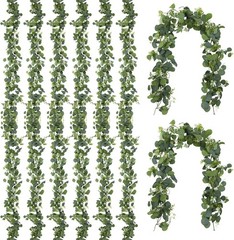 8 Pcs 5.9Ft Eucalyptus Garland, Artificial Eucalyptus Leaves with Flowers Faux