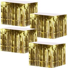 Yopay 4 Pack Metallic Foil Fringe Table Skirt, Gold Shiny 108 X 29 inch,