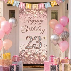 Happy 23rd Door Cover Rose Gold Diamond Glitter 71×35 Inch for Front Door Por…