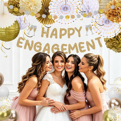 Engagement Party Decorations Glitter Champagne Gold Happy Engagement Banner