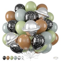 12″ Grey Sage Green Balloons, Black Star Print, Metallic Silver for Baby Shower