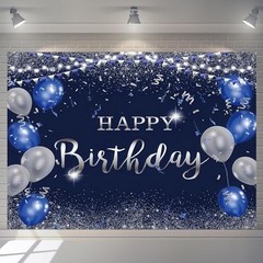Happy Birthday Backdrop for Men Boys Navy Blue and Silver 7x5ft Birthday-2