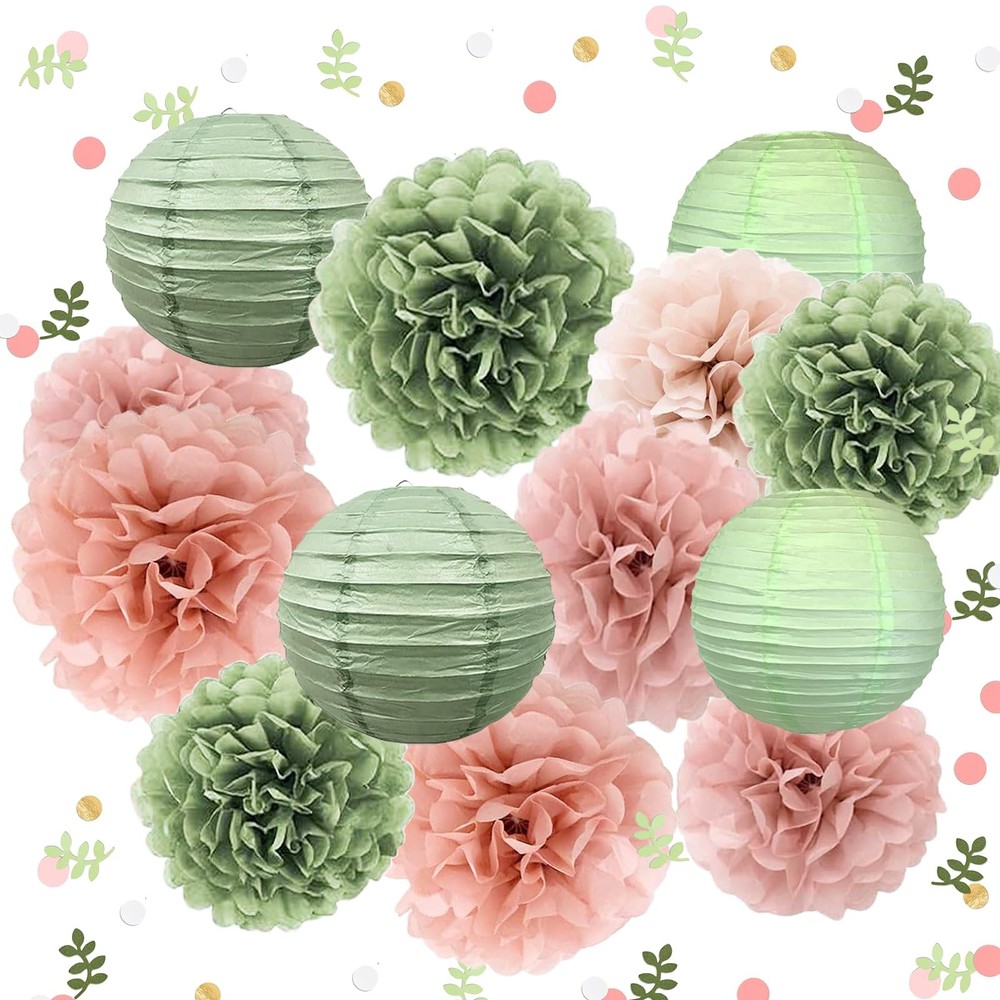 Sage Green And Pink Party Decorations For Baby Bridal Shower Wedding Birthday Su