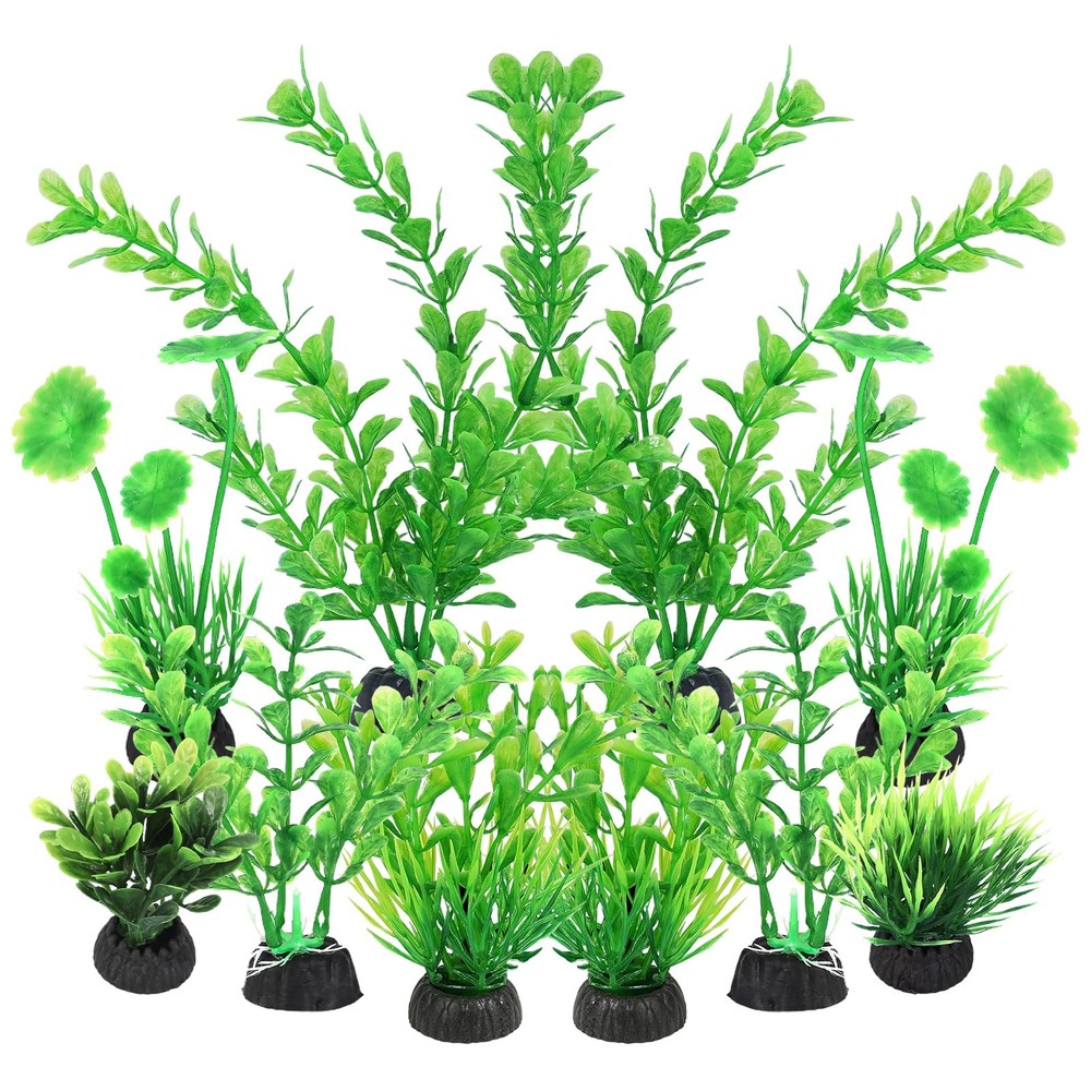 AQUANEAT Artificial Fish Tank Plants, Plastic Aquarium Decorations, Green