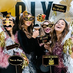 Black and Gold Photo Booth Props (35 Count) for Kids Adults Birthday Party – …