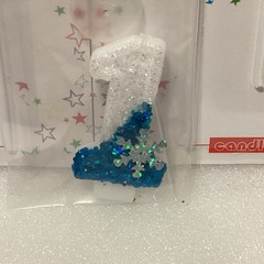 Snowflake Birthday Candles Set 7pc with Number 1 Candle Blue Silver Glitter