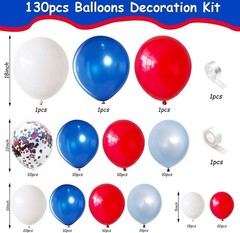Red White and Blue Balloon Arch 130 PCS, Pearl Royal Light Blue Red and White…