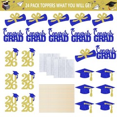 Blue Gold Class of 2026 Graduation Table Centerpiece Topper Sticks 24 Pcs