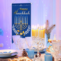 Happy Hanukkah Banner Chanukah Decorations Hanukkah Door Sign Hanukkiyah Welcome