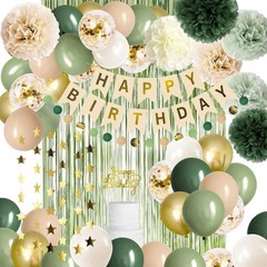 Sage Green Birthday Decorations Party Supplies Balloons Banner Pom Poms