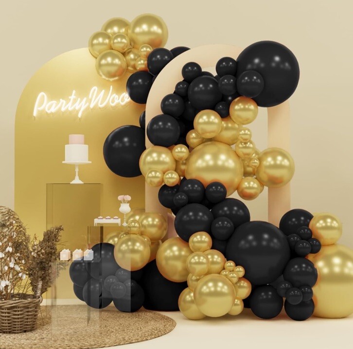 Black and Gold Balloon Arch Kit 140 PCS Different Sizes Ships Fast