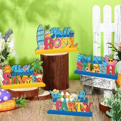 4 PCS Pool Party Decorations Wood Table Centerpieces Hello Summer Splish