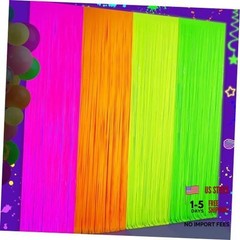 Glow in the Dark Tinsel Curtains Pack – Neon Party Decorations 3.3×6.6ft UV 4