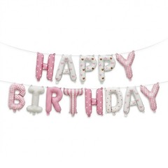Happy Balloon Banner – Pink & White Patterned Letter Balloons, Party Decor fo…