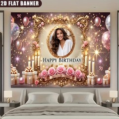 1x 2D Romantic Theme Personalized Custom Birthday Banner Printed Party Backdrop♪