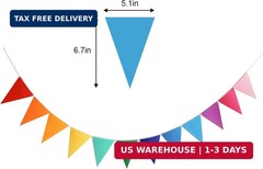 48pcs Rainbow Pennant Banner, Triangle Bunting Flag Banners for Birthday Party D