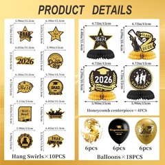 2026 Graduation Decorations Black Gold Banner Backdrop Balloons Party Set Kit