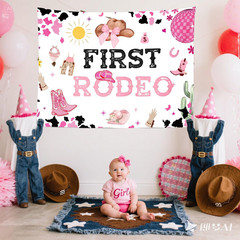 Cowboy 1St Birthday Backdrop Banner Decorations for Girls Western Cowgirl Birthd