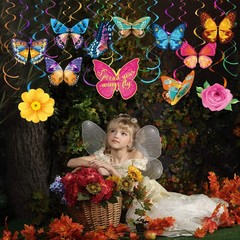 30 Pcs Spring Butterfly Party Decorations Hanging Swirl Streamer Elegant