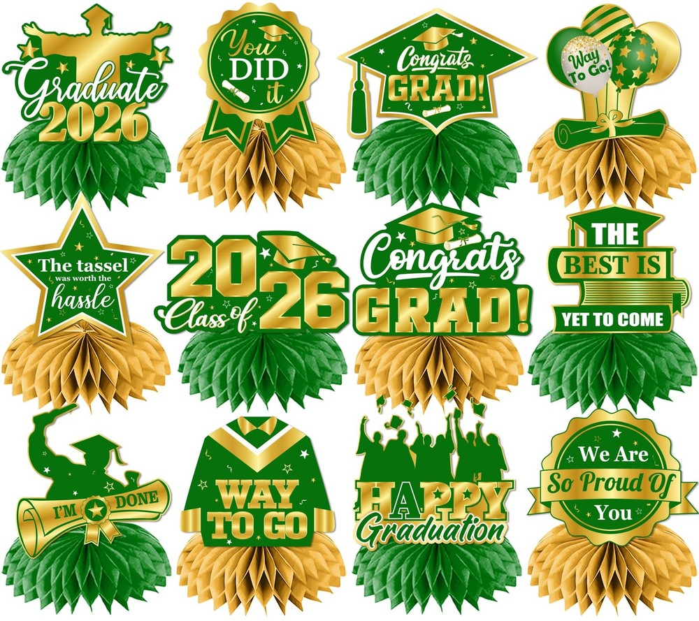 Green and Gold Graduation Decorations 2026,12pcs Green Graduation Table Decor