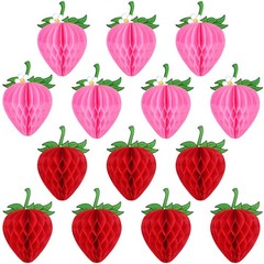 Strawberry Honeycomb Decorations, 14 PCS, 6 Inch, Red, Pink, Tissue Ball