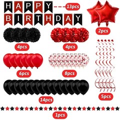 Black and Red Birthday Decorations, Happy Birthday Decorations with Banner fo…